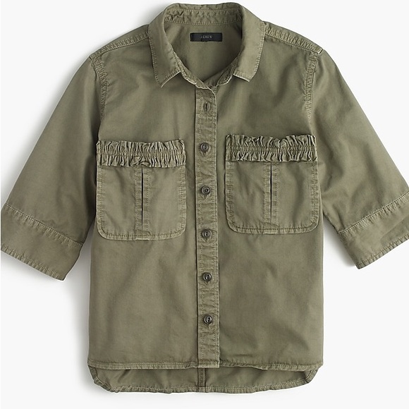 J Crew Utility boy Meets Girl Shirt Women’s Ruffle Size 14 Faded Vintage Style - Picture 1 of 6